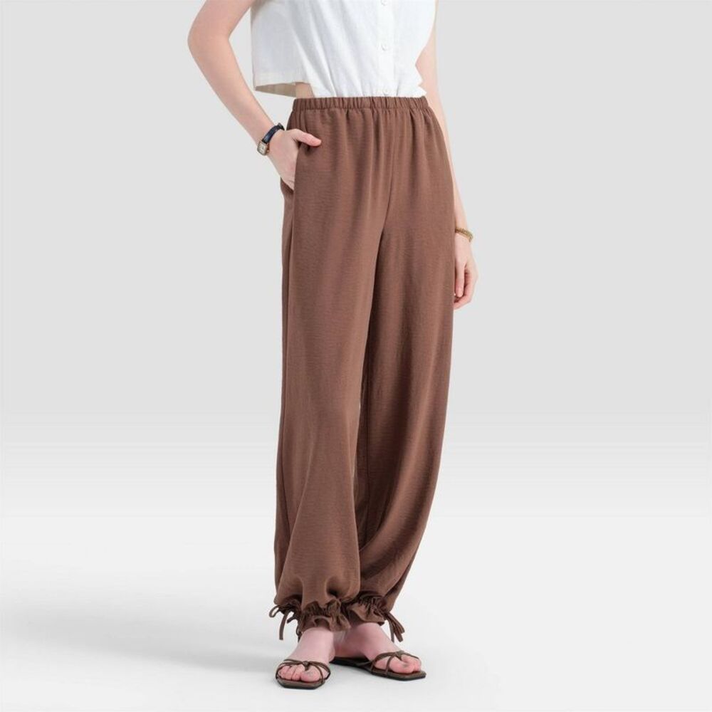 Women's High-Rise Barrel Leg Joggers - A New Day Brown XS